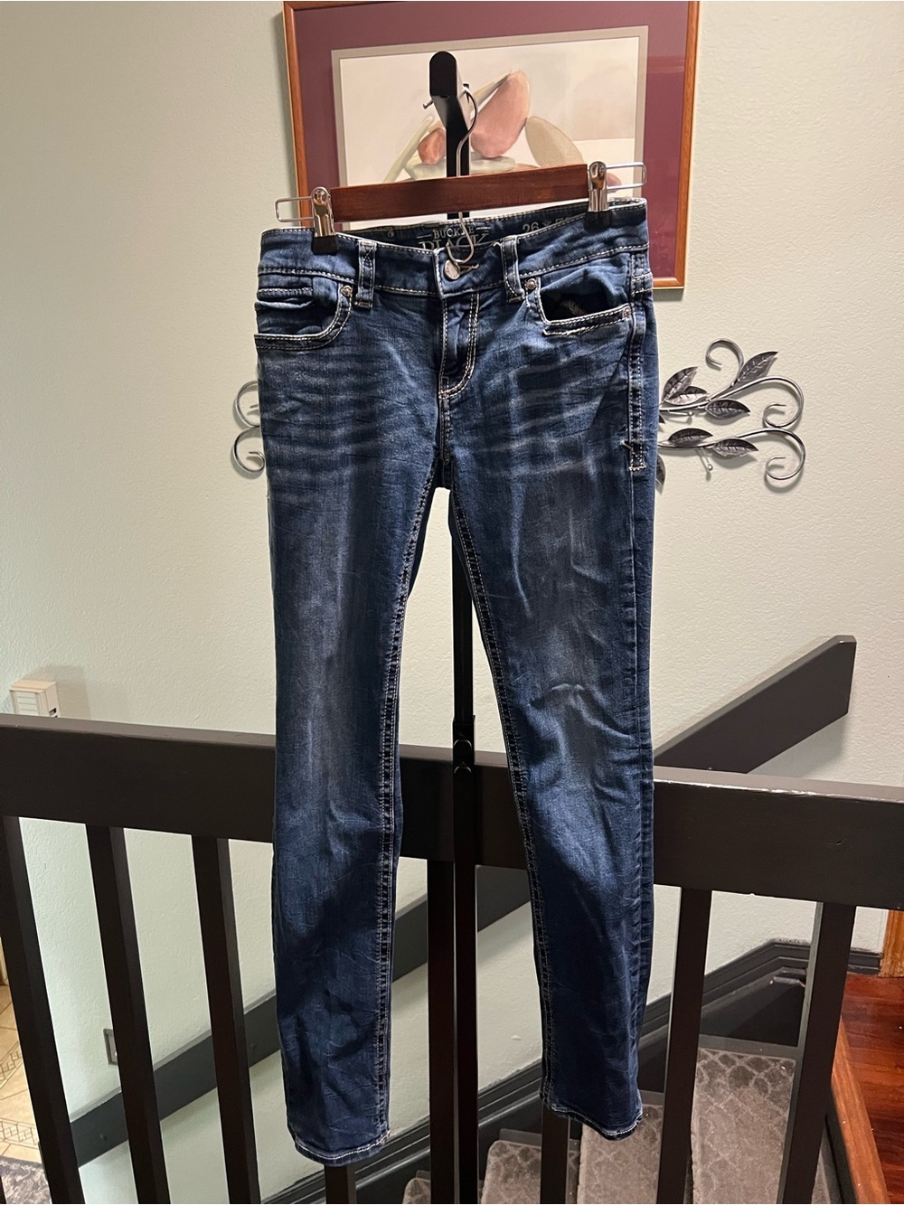 Buckle Straight Leg Jeans - Dark Blue Wash 26 x 32 #DJ097